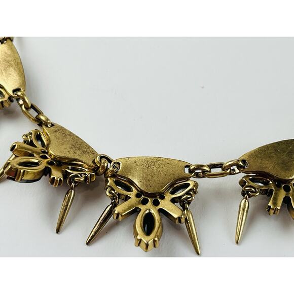 J. Crew Gold Tone Rhinestones Pink Spike Dangles Necklace Smoky Black White Flor - Picture 11 of 16